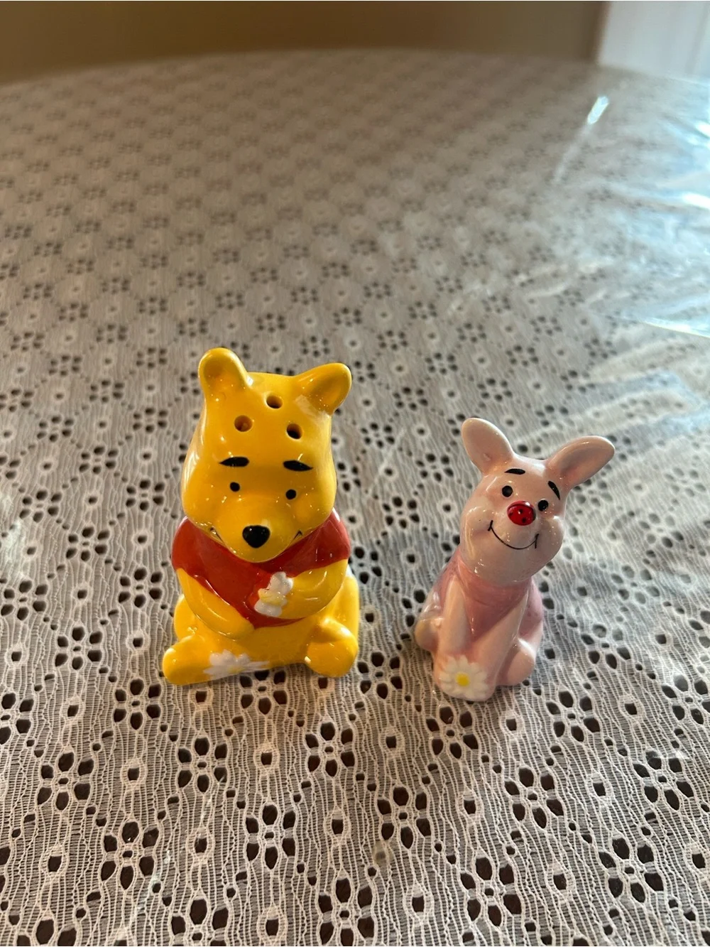 Winnie-the-Pooh and Piglet Floral Ceramic Salt and Pepper Set